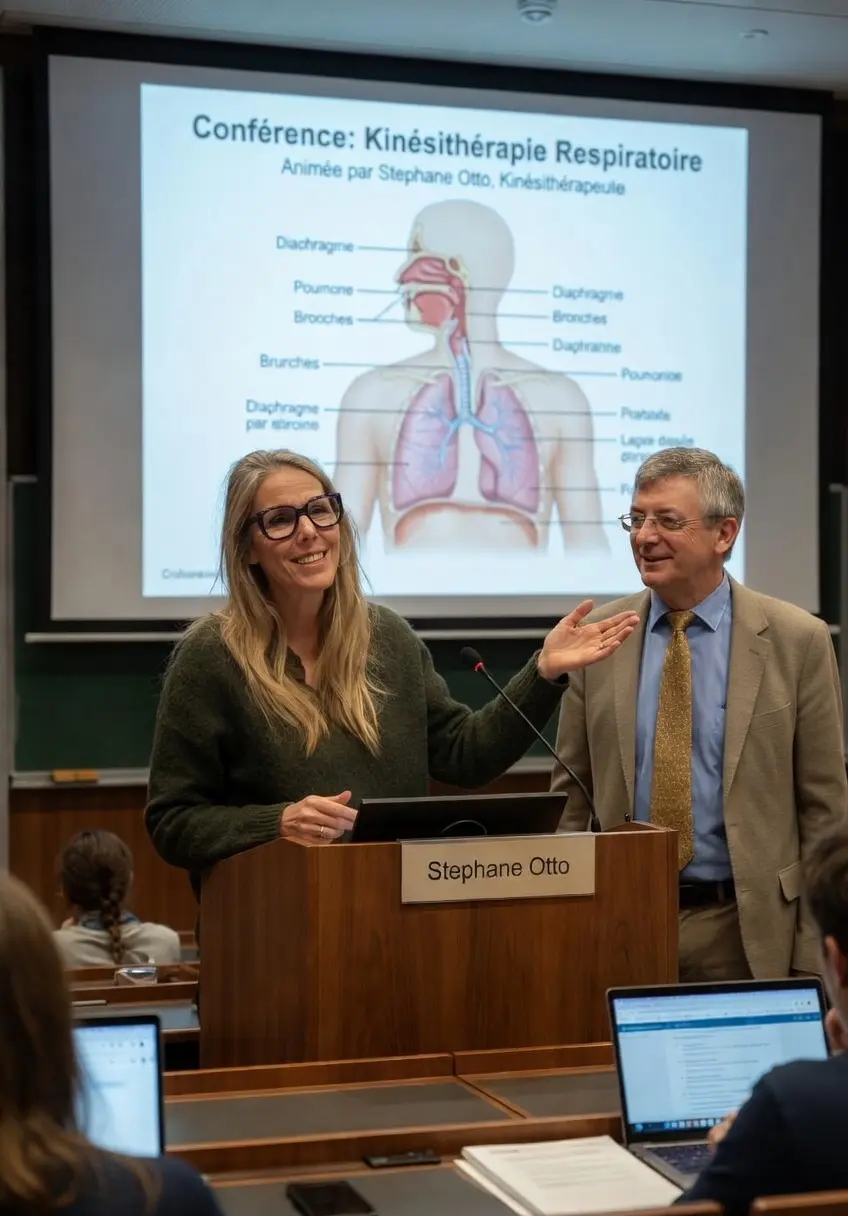 Guy Postiaux et Stéphane Otto lors d'une formation en kinésithérapie respiratoire