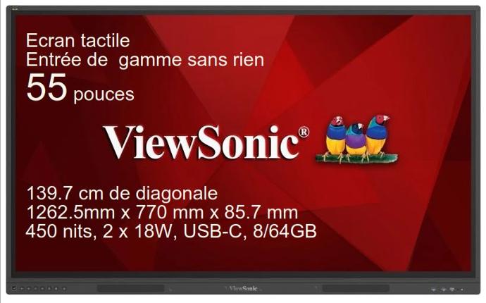 ViewBoard G series écran tactile 55" UHD, sans Android, IR 400 nits, 2 x 15W, USB-C, HDMI REF IFP55G1  REF PG0.0B21