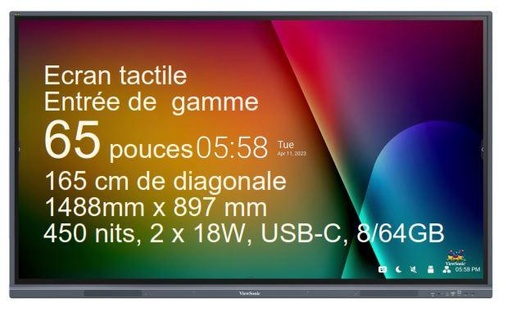 [IFP6533-G] ViewBoard 33serie écran tactile 65'' UHD, Android 11, IR 450 nits, 2 x 18W, USB-C, 8/64GB REF IFP6533-G  REF PG0.0B21